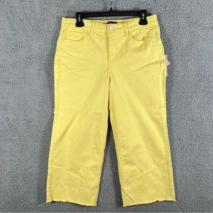 NYDJ Womens Wide Leg Denim Capri Size 8 Yellow Raw Hem Lift Tuck Technology New